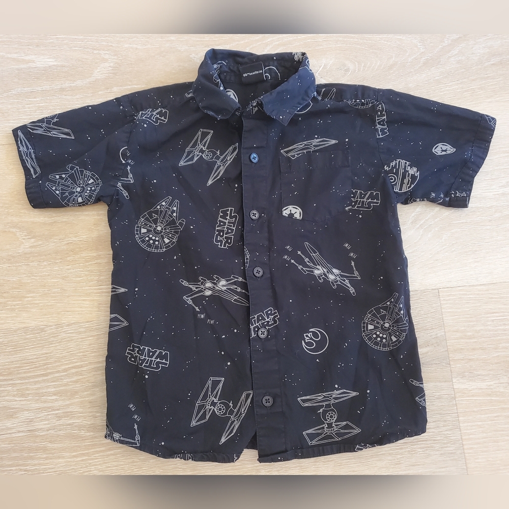Star Wars Boys Button-Front Shirt Black White 100% Cotton - Sz 6